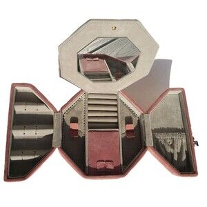 Vtg Wolf Heritage Dusty Rose Pink Blush Velvet Hexagon Jewelry Case 1997 GUC